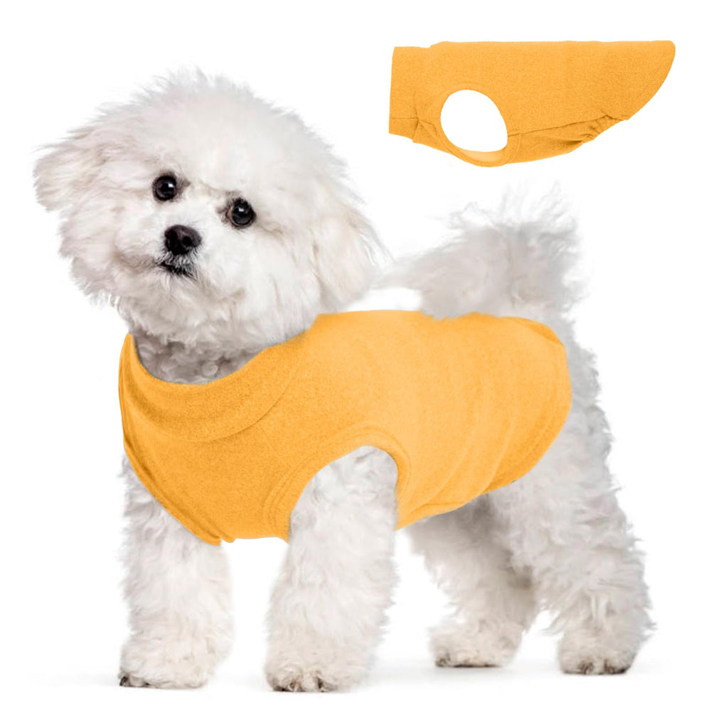 MORVIGIVE sudadera para perro pequeño en amarillo, frontal, ideal para paseos.
