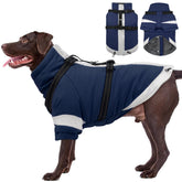 Morvigive abrigo para perros 2 en 1 con arnés azul marino, ideal para paseos cómodos.