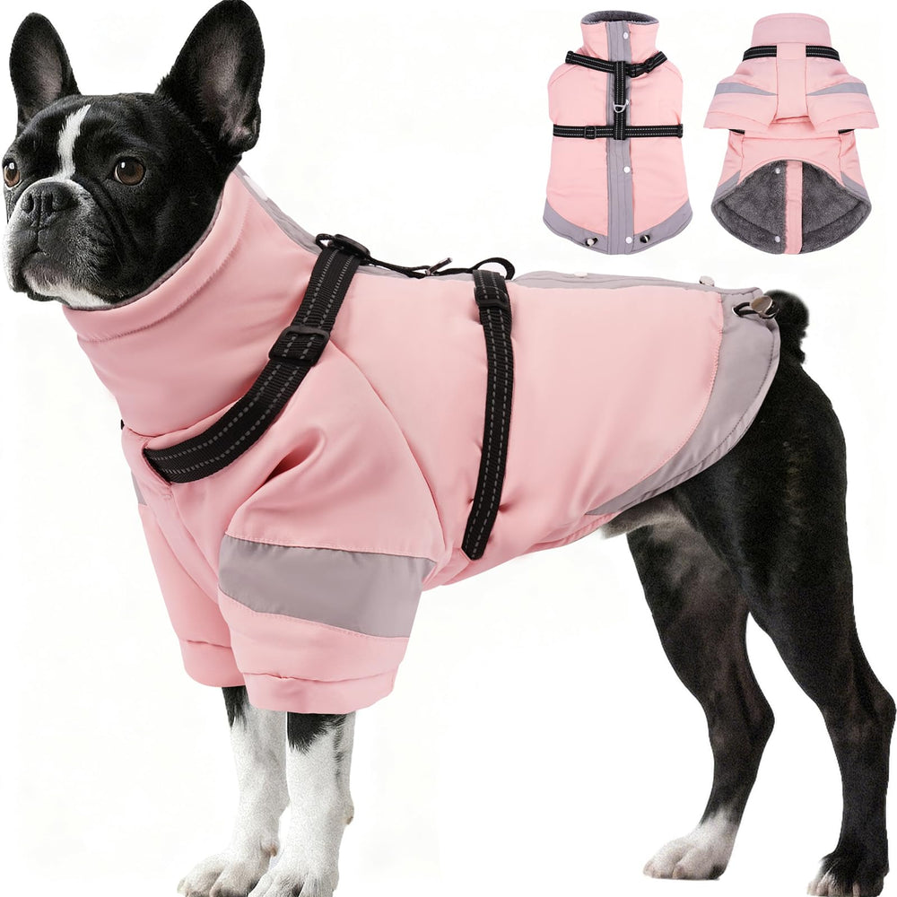 Morvigive abrigo-invierno para perro con arnés integrado, ideal para paseos seguros.