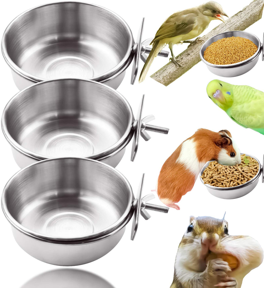 MotBach cuenco de alimentación para aves en acero inoxidable, ideal para jaula con tres piezas.