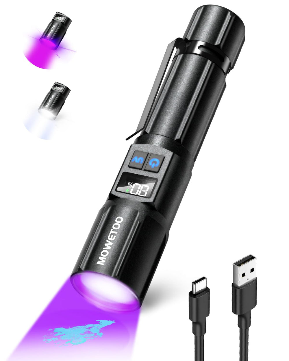 MOWETOO linterna UV 395nm 2 en 1 para detectar manchas ocultas