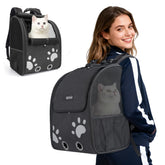 Moysoon mochila para gato vista frontal con malla para ventilación