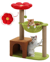 MUTTROS Flower Cat Tree: cima flor roja para vigilar desde altura.