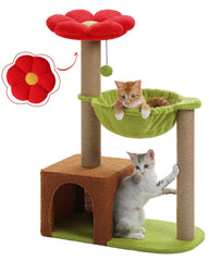 MUTTROS Flower Cat Tree: cima flor roja para vigilar desde altura.