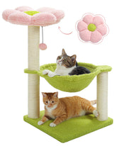 MUTTROS Flower Cat Tree visto frontal en rosa, descanso cómodo para tu gato.