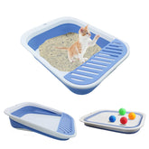 MUYG bandeja para gatos plegable abierta en azul, fácil acceso para gatitos