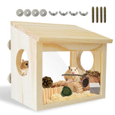 MUYG Visible Hamster Digging Box front view shows natural pine wood for safe digging
