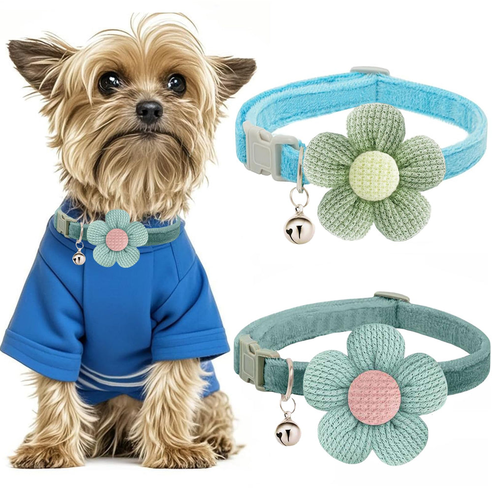 MUZIEBA collar pequeño con flor y cascabel en verde-azul, ideal para paseos