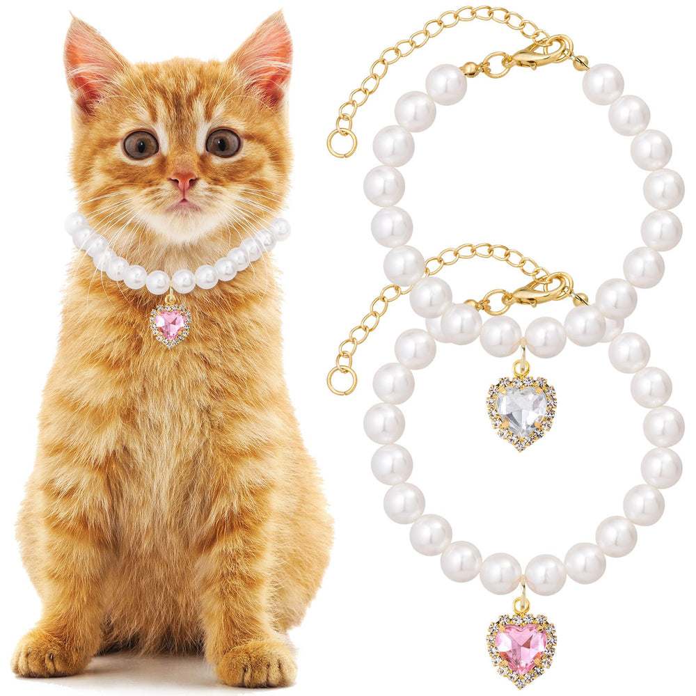 Mxxipp collar de perlas para gatos con corazón blanco, brillo elegante para ocasiones especiales.
