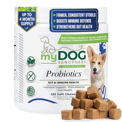 My Dog Sanctuary Probiotics, sabor bacon, apoyo digestivo diario para perros activos.