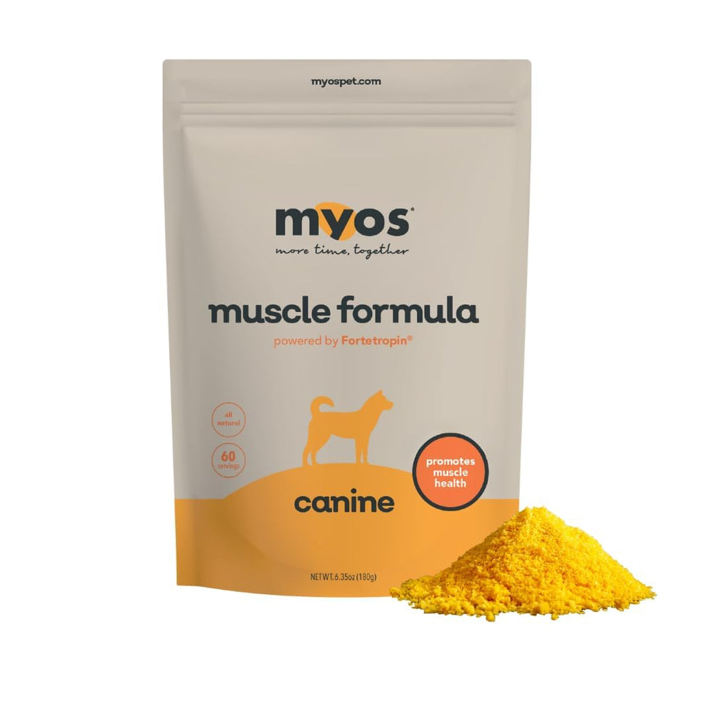 MYOS Canine Muscle Formula, botella: soporte natural para la salud muscular de tu perro.