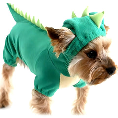 NACOCO disfraz dinosaurio para perro verde, dorso; muestra estilo festivo.