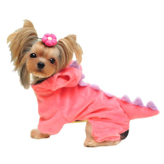 Disfraz dinosaurio rosa de nacoco para perro, vista frontal, ideal para fotos