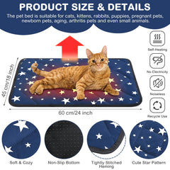 Namalu cama auto calentante para gatos con estrella azul, fácil de ubicar.