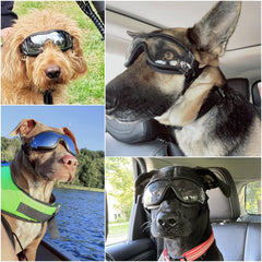 Gafas NAMSAN para perros, marco negro, ajuste cómodo y seguro.