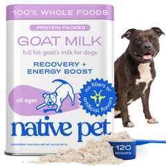 Native Pet Leche de Cabra Orgánica en bote, ideal para hidratación y energía diaria.