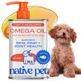 Native Pet Omega 3 en bote, aceite de pescado para un pelaje más brillante.