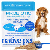 Native Pet Probiotics: bote de polvo probiótico para perros con potentes beneficios digestivos.