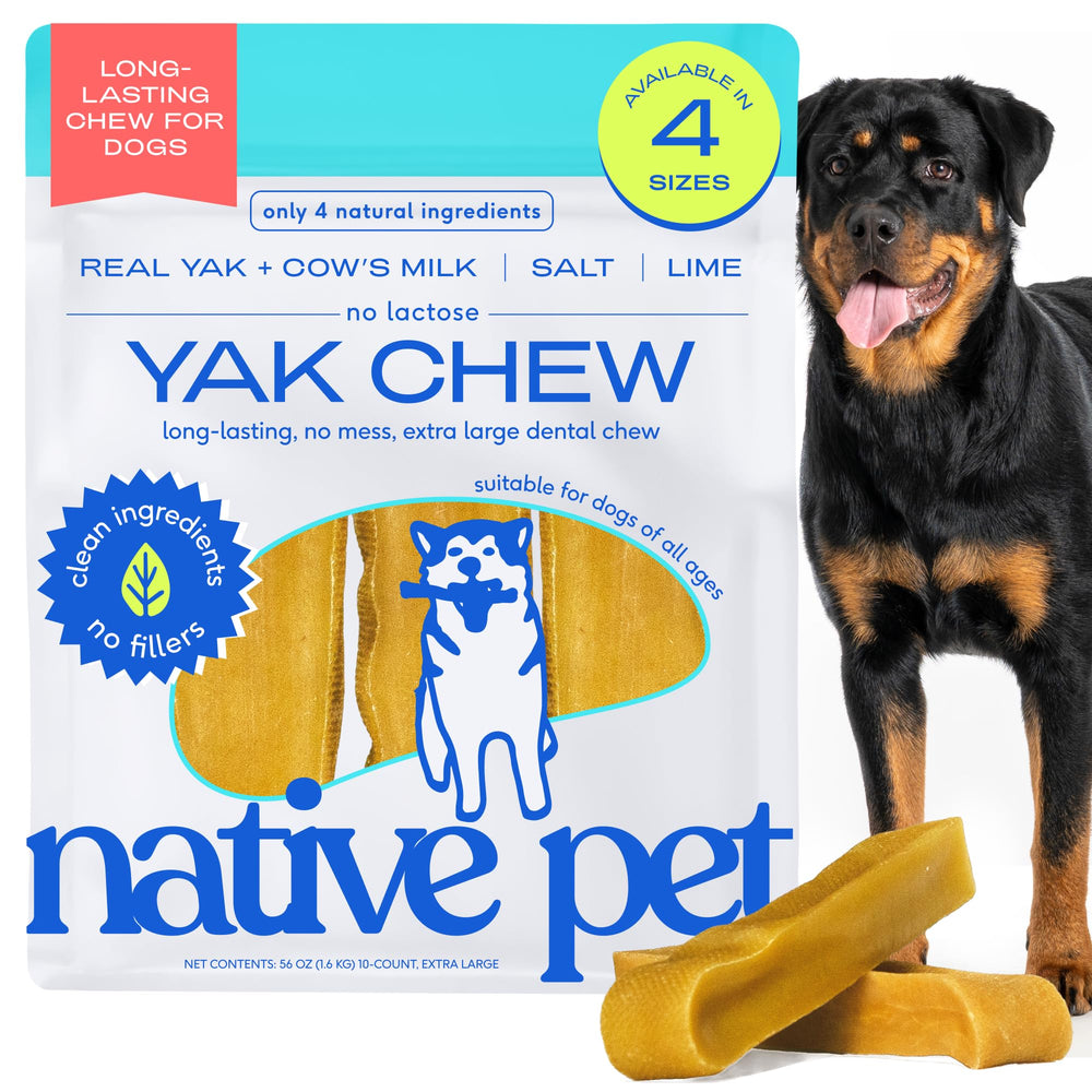 Native Pet Yak Cheese Himalayan palito dental extragrande, empaque visible para perros grandes.