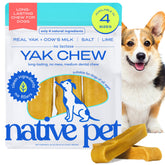 Native Pet Yak Himalayo frente al paquete, snack dental para perros medianos