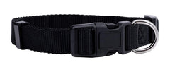 Native Pup collar básico negro en uso, con clip de liberación rápida y anilla en D.