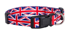 Collar Union Jack de Native Pup visto de frente, estilo patriótico para tu perro.