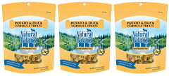 Natural Balance galletas para perro con patata y pato, empaque 3-pack, aptas para entrenamiento diario.