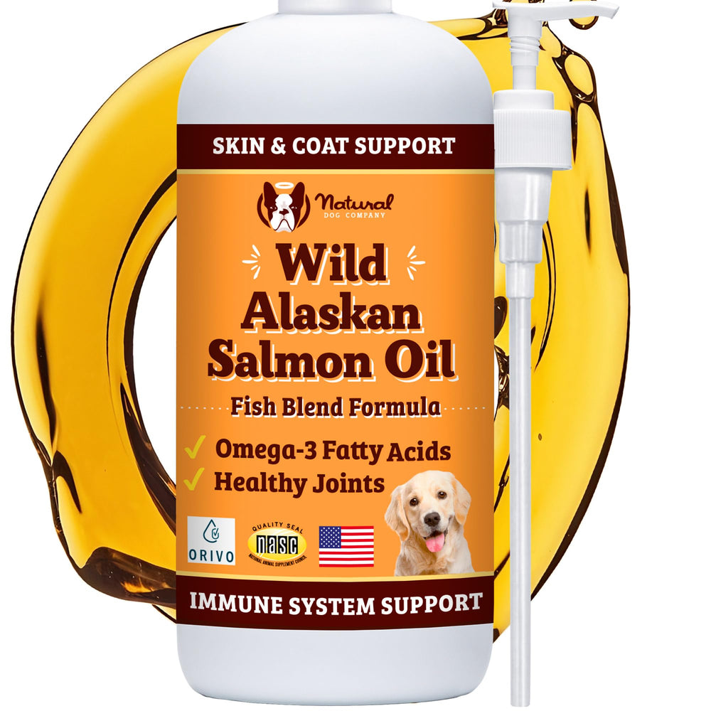 Natural Dog Company aceite salmón Alaska, botella para uso diario, apoya piel y pelaje.