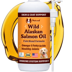 Natural Dog Company aceite salmón Alaska, botella para uso diario, apoya piel y pelaje.