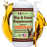 Natural Dog Company glucosamina líquida para perros en bote, mejora movilidad diaria.