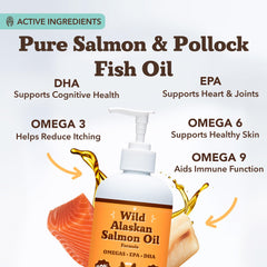 Natural Dog Company vertido del aceite sobre comida para realzar sabor y nutrición.