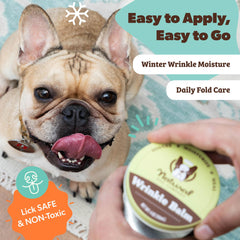 Wrinkle Balm con ingredientes orgánicos como karité para hidratación de la piel del perro.