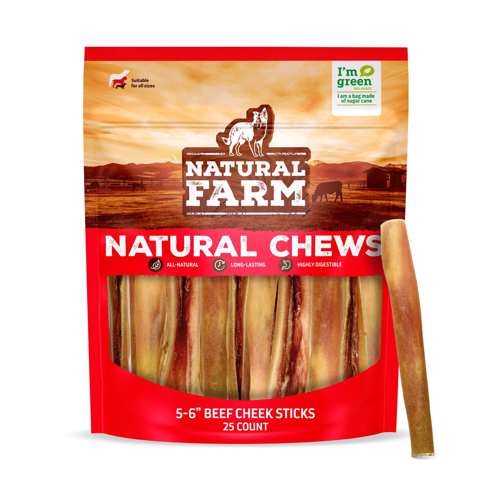 Natural Farm Bully Cheek Stick: caja de 25 unidades para perros
