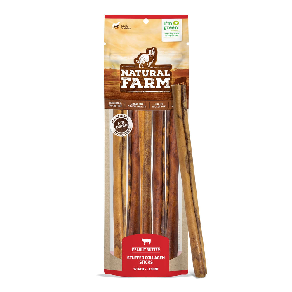 Natural Farm colágeno relleno mantequilla de cacahuete, snack sabroso para perros