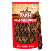 Natural Farm colágeno trenzado para perro, masticación duradera para distintos tamaños.
