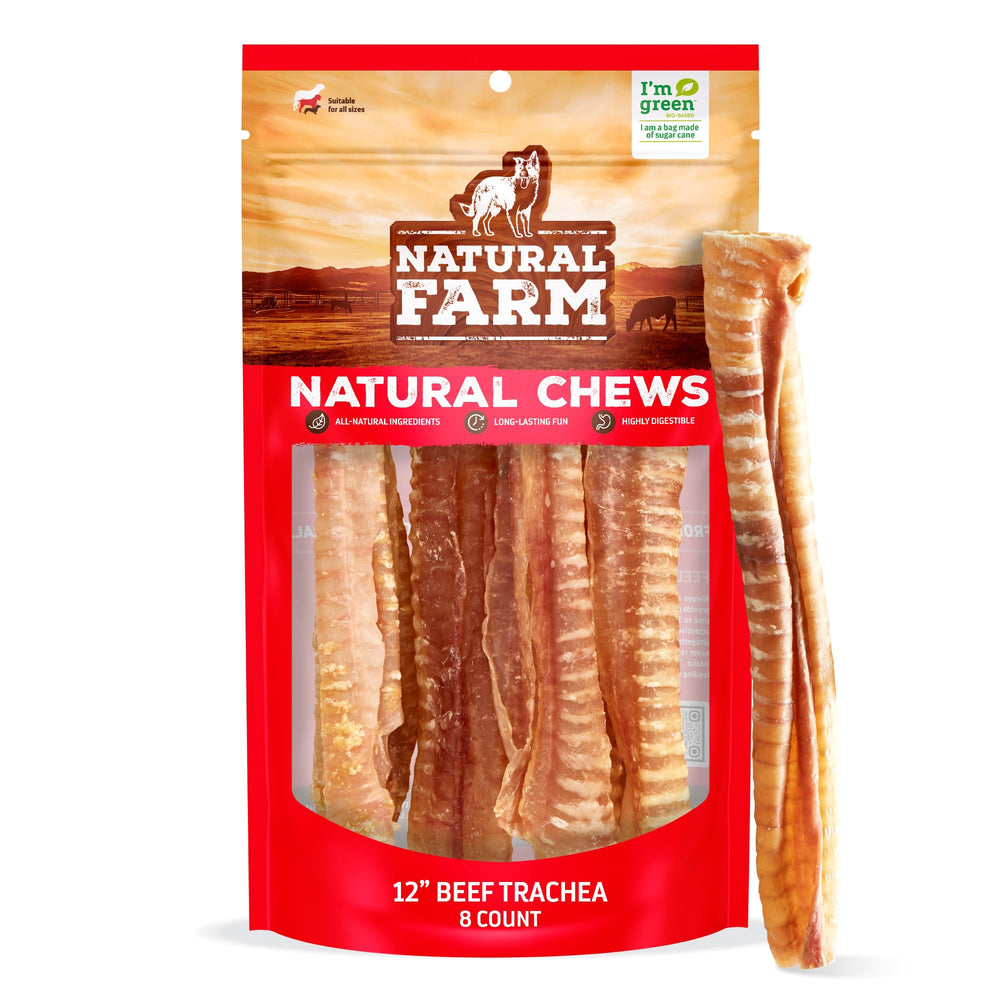 Natural Farm tráquea de res 12 pulgadas, crujiente para masticar y limpieza dental