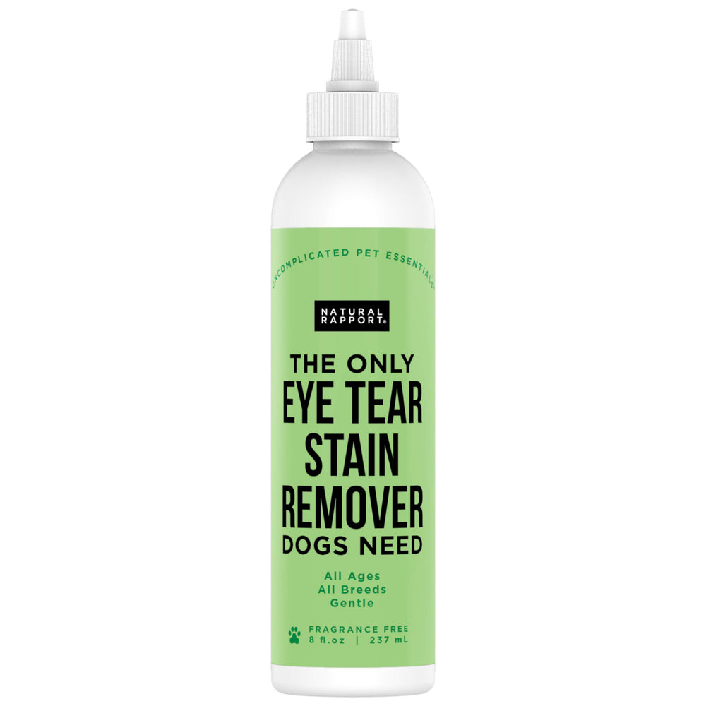 Natural Rapport quita-lágrimas para perros con botella, limpia manchas de ojos de forma segura.