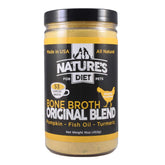 Envase de Nature's Diet Caldo de Huesos para mascotas, fácil de almacenar.