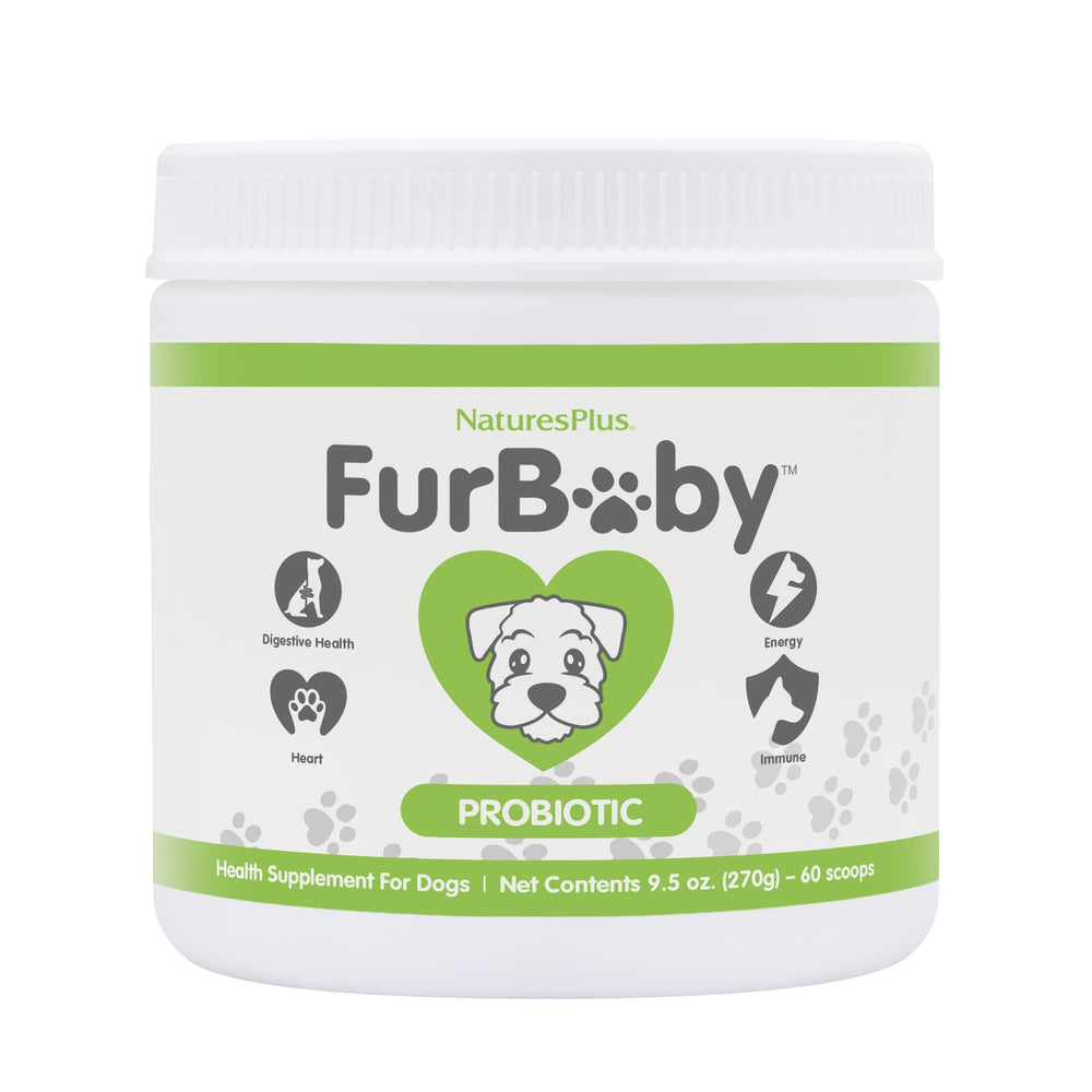 Frasco de FurBaby Probiotic de NaturesPlus, 9.5 oz, para apoyar la digestión canina.