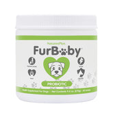 Frasco de FurBaby Probiotic de NaturesPlus, 9.5 oz, para apoyar la digestión canina.