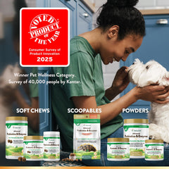 NaturVet envase polvo 4oz, práctico para dosis diarias.