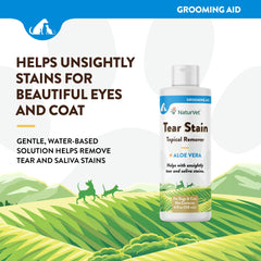 Fórmula a base de agua con aloe para manchas de lágrimas de mascotas.