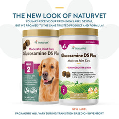 NaturVet Glucosamina DS Plus: etiqueta frontal con lista de ingredientes clave.