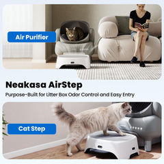 Neakasa Airstep purificador-aire mejora la calidad del aire alrededor de la caja.