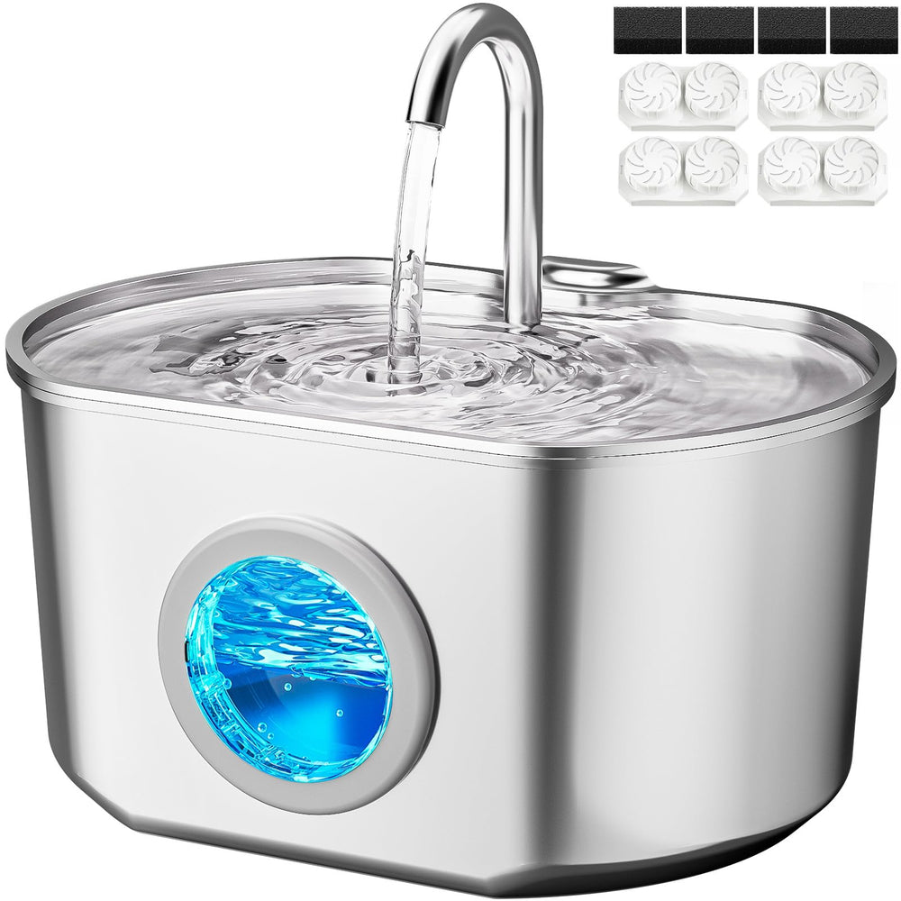 Neareal fuente de agua para gatos en acero inoxidable, ideal para hidratación diaria.