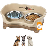 Neater Feeder Express con tazones altos para perro pequeño, favorece postura cómoda al comer.