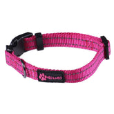 Neo Collar nylon con hebilla reflectante en rosa, ideal para paseos nocturnos.
