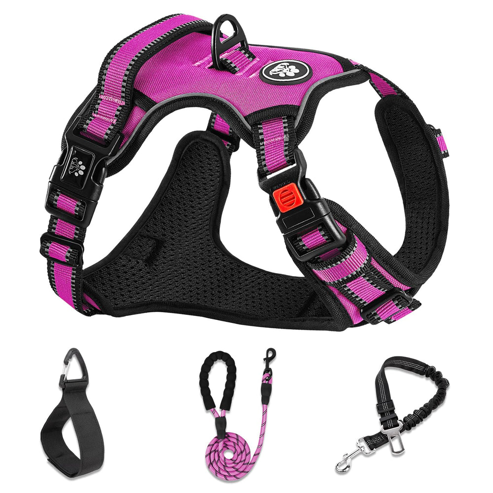 Arnés sin tirones NESTROAD para perro grande en rosa fucsia, ideal para paseos cómodos.