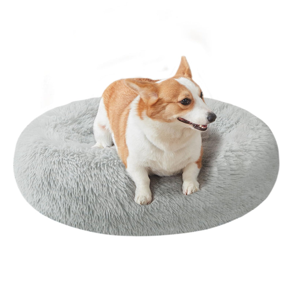 Cama Nisrada redonda de 27 pulgadas para perros, diseño que acoge y sostiene la cabeza.
