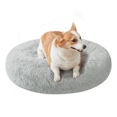 Cama Nisrada redonda de 27 pulgadas para perros, diseño que acoge y sostiene la cabeza.